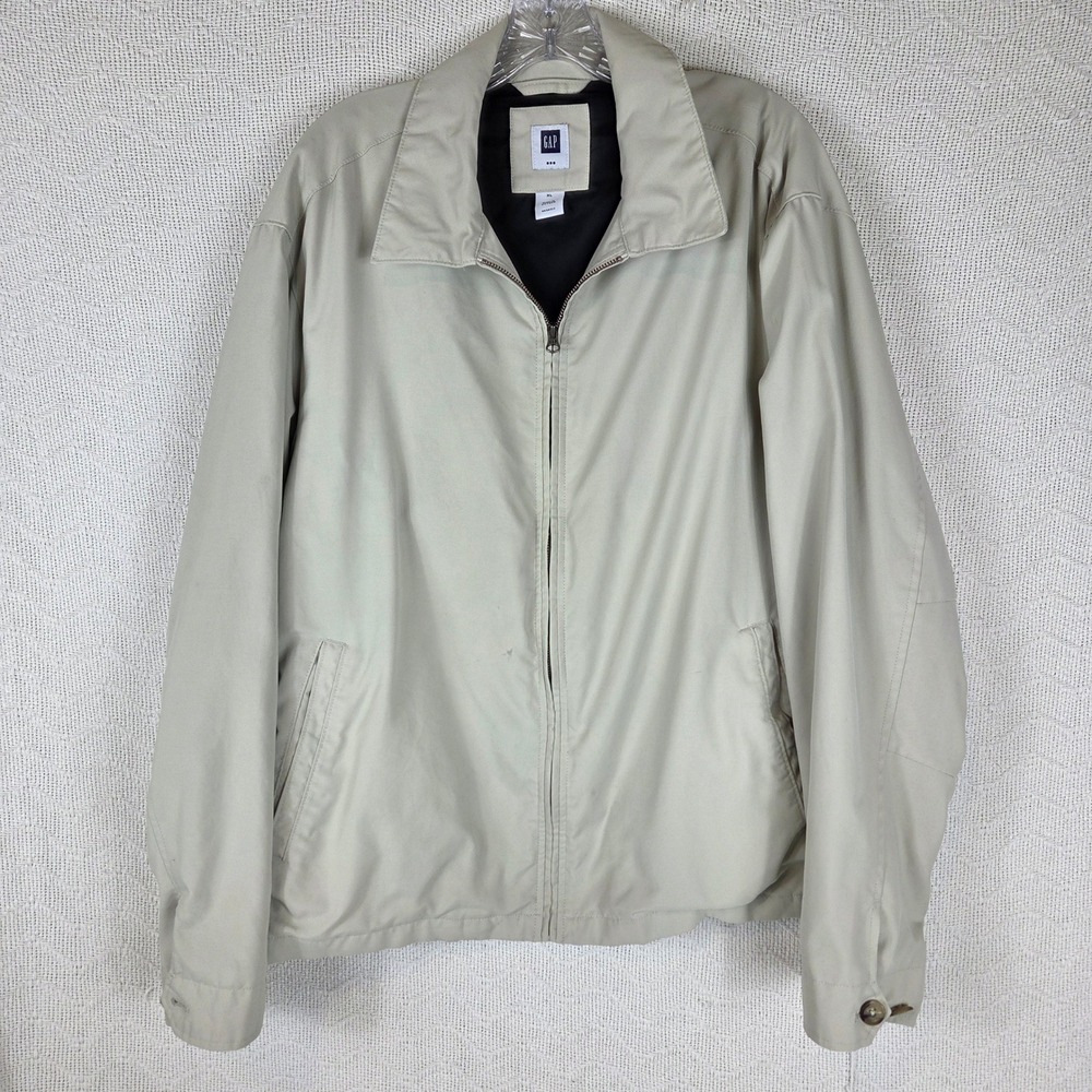 Gap Mens XL Harrington Jacket Tan Khaki Nylon Full Zip Windbreaker RN54023